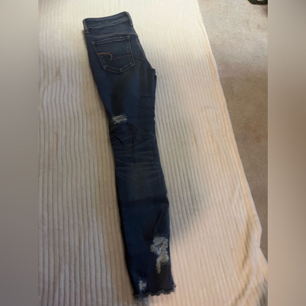 AE Next Level Stretch 4R RippedDark Blue Distressed Women's Jeans - Picture 3 of 9